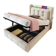 Letto Contenitore Letto Singolo 90×200 cm con USB; USB-C e LED; senza Materasso; Beige