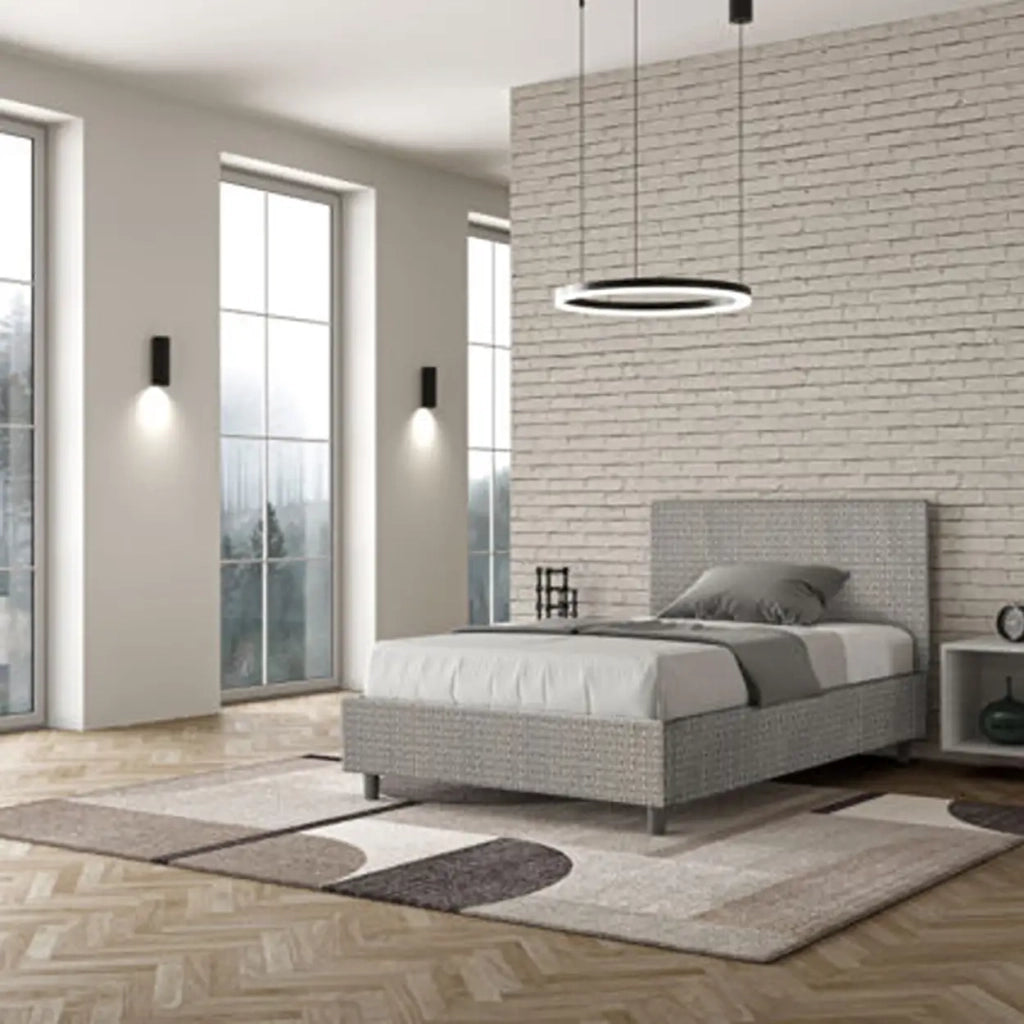 Letto una piazza e mezza con rete imbottito 120x190 tessuto Labirinto 2 grigio Adele