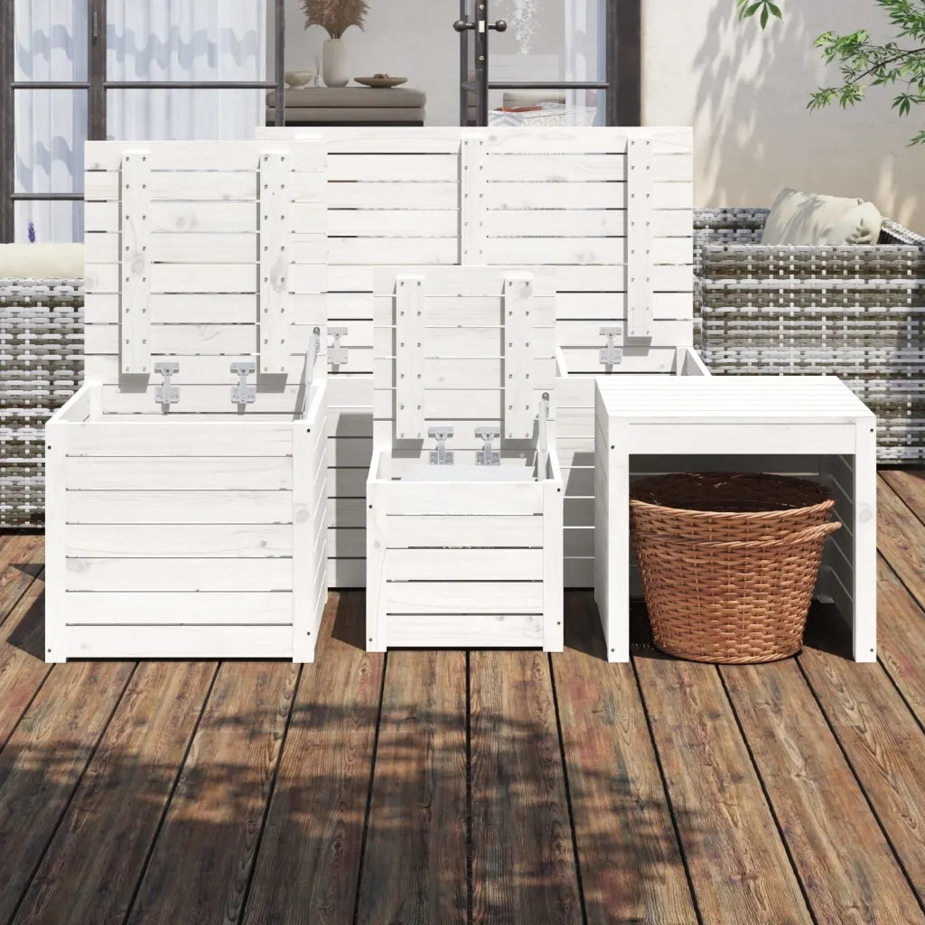 Set Cassette da Giardino 4 pz Bianco in Legno Massello di Pino 3154667