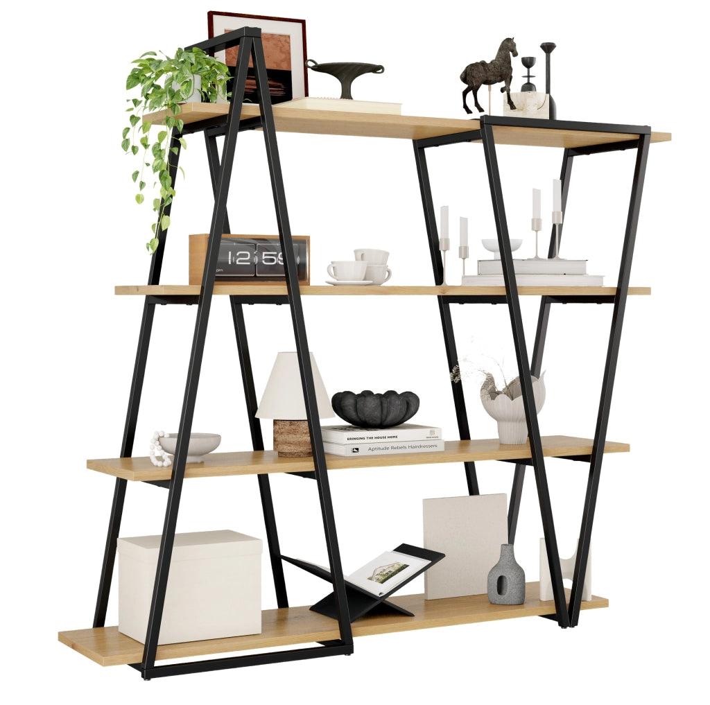 Libreria geometrica 158×35×166 cm in MDF nero e marrone