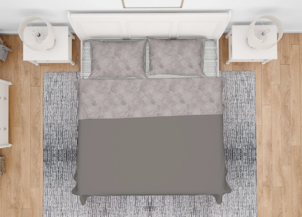 Completo Lenzuola Letto In 100% Cotone Made Italy Disegno Lily - Matrimoniale - Beige