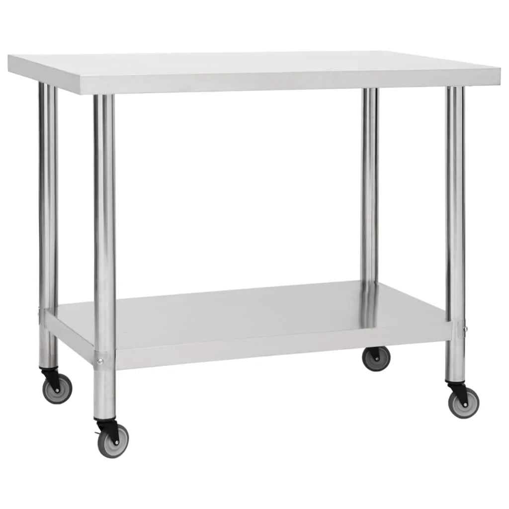 Tavolo da lavoro professionale da cucina con ruote 100 x 60 x 85 cm acciaio inox 02_0001912