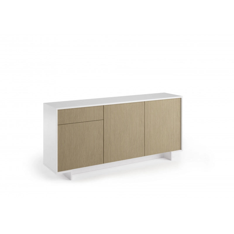 Madia Frame 3 ante con cassetto push to open bianco e cannetè chiaro 170x42x78 cm - Terraneo