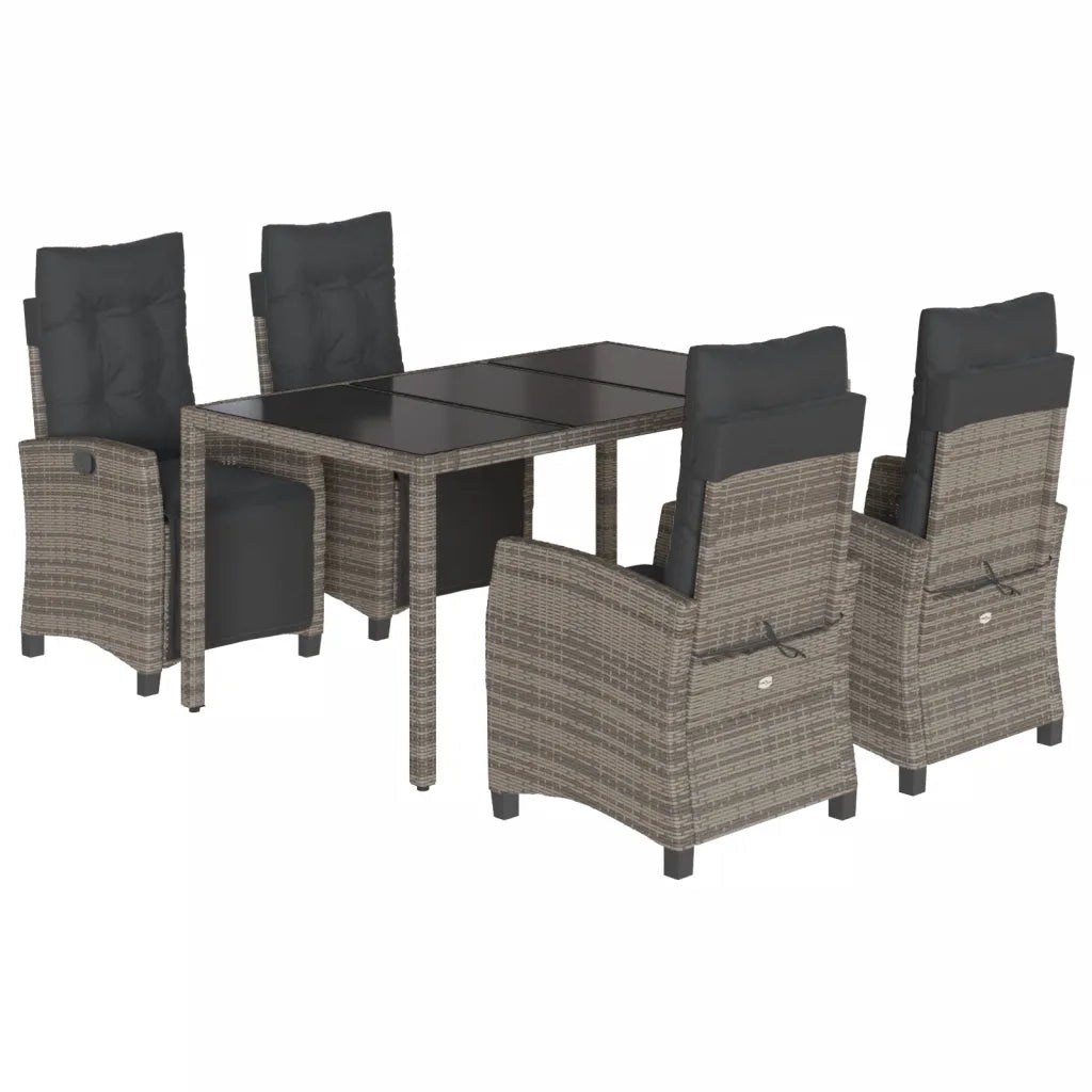Set da Pranzo da Giardino 5 pz con Cuscini in Polyrattan Grigiocod mxl 87005