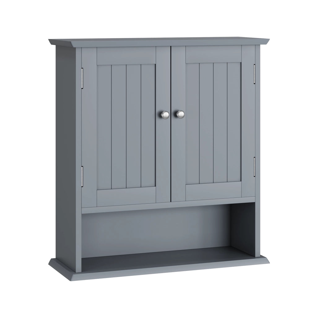 Armadietto da bagno pensile in MDF grigio chiaro con ripiani interni regolabili, mobile salvaspazio da parete
