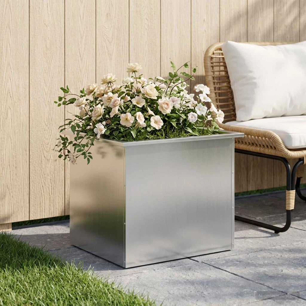 Fioriera da giardino con LED Argento 50 x 60 x 48 cm 8008206