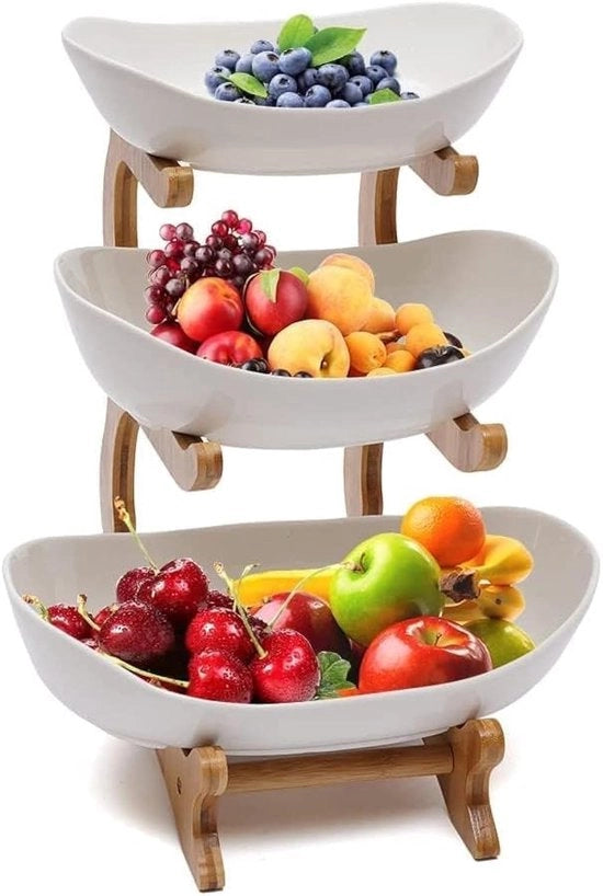 Fruitetagère a 3 livelli - Fruitscala spaziale - Etagère stabile - Standaard in bambù naturale - Design moderno - Adatta per verdure