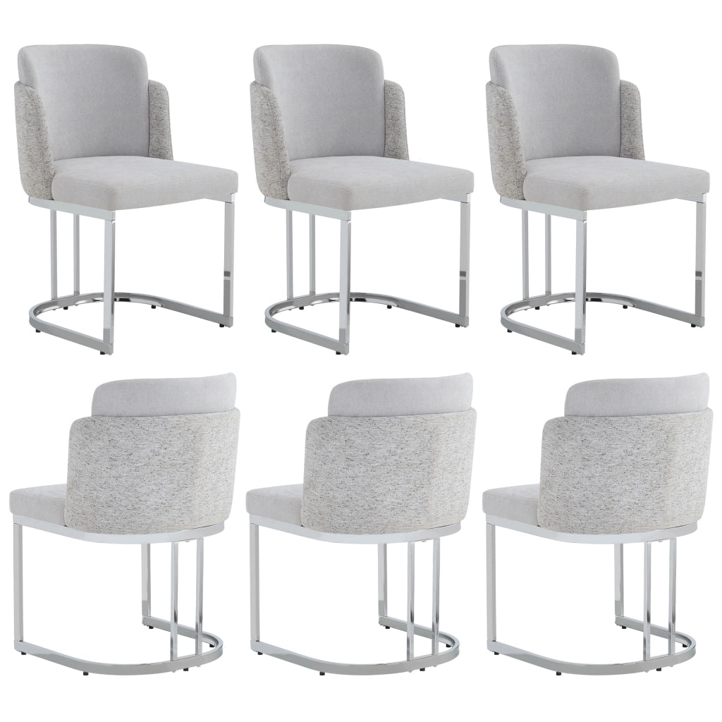 SEDIA Imbottita in Chenille Grigio e Argento Set da 6 pezzi 61,5x53,5x86 cm
