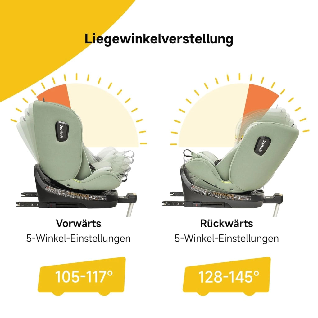 Seggiolino auto per bambini i-Size 360° girevole con ISOFIX, reclinabile e cappottina in tessuto verde