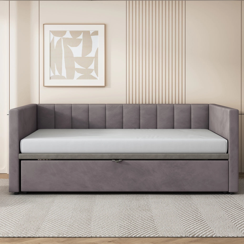 Letto sofa estraibile in velluto grigio 180x200 cm
