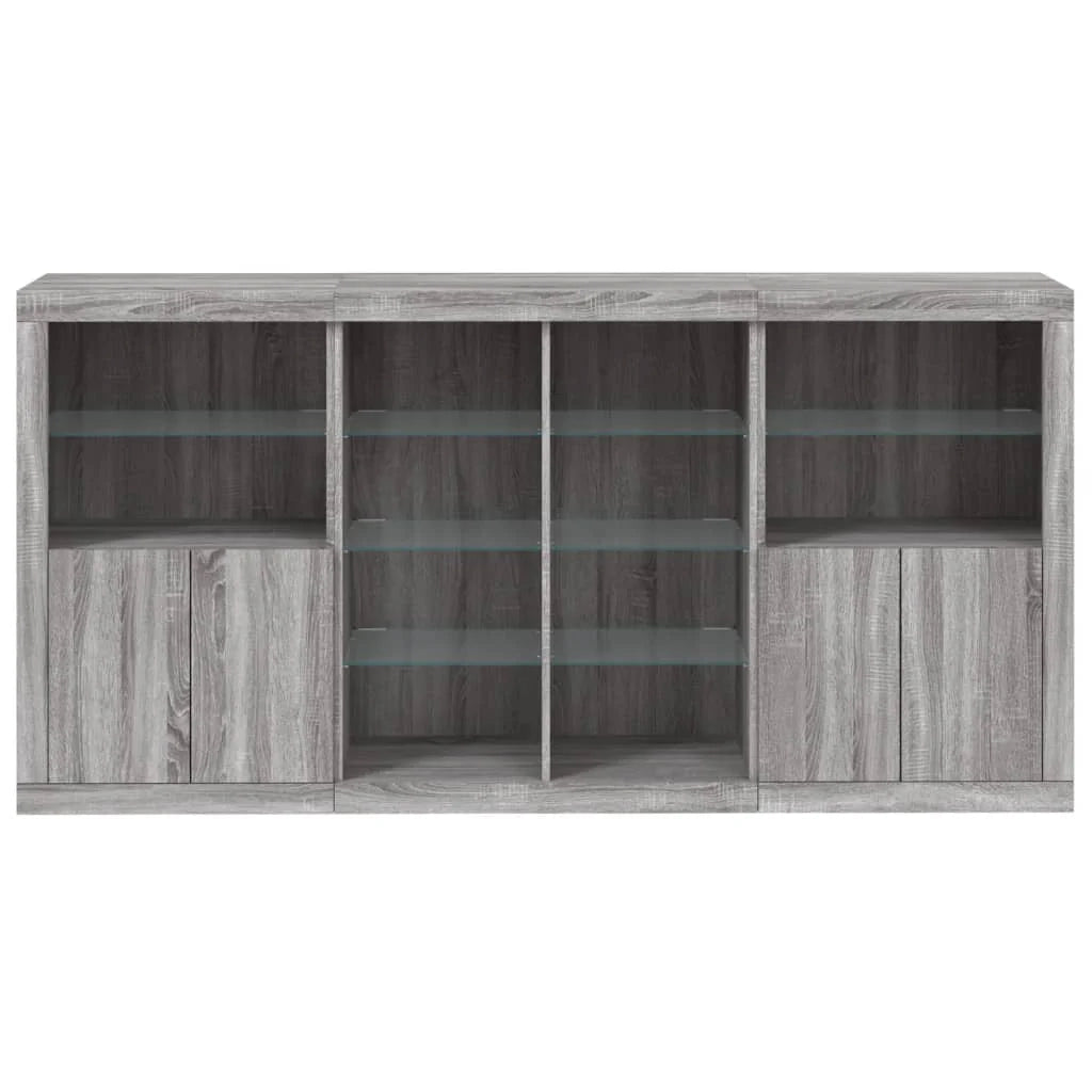 Buffet credenza cassettiera armadio mobile contenitore organizer per cucina soggiorno salotto con luci LED Sonoma 202 x 37 x 100 cm grigio 02_0030065
