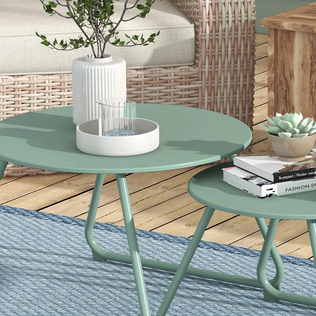 Tavolino da giardino rotondo impilabile ¨C zephmum ¨C verde, metallo, 2 pezzi