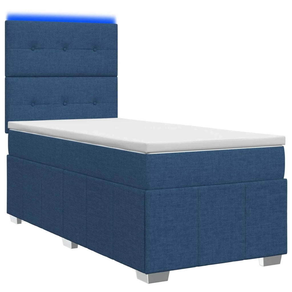 Letto Box Spring LED con Materasso Blu 90 x 200 cm Tessuto 3455520