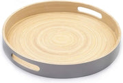 Piatti da tavola in legno di bambù 60x60 stile elegante - grande grigio - piatti da servizio in legno rotondi per cibo, pasti, tè e caffè, piatti da bar per bevande e cibo con maniglie - piatti da tavola 60x60
