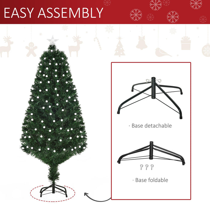 Albero di Natale Artificiale 150 cm 170 Rami con Luci LED e Fibre Ottiche Colorate Verde