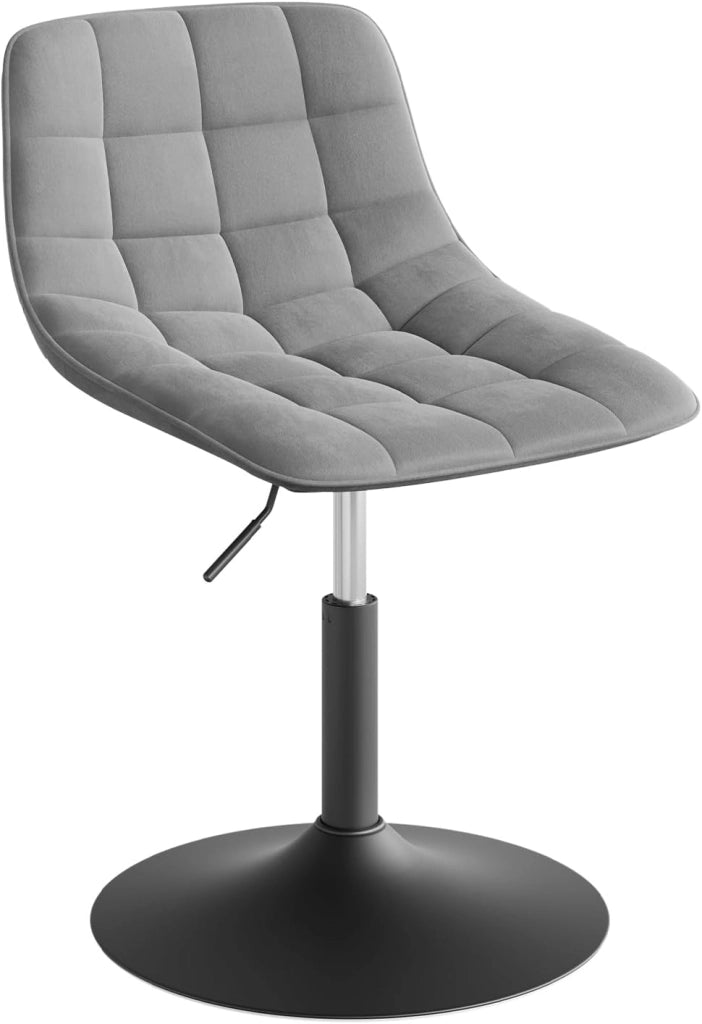 Sgabello da Trucco Sedia Alta da Cucina con Schienale Altezza Regolabile Girevole 360° in Velluto Grigio Scuro, 38-49.5cm