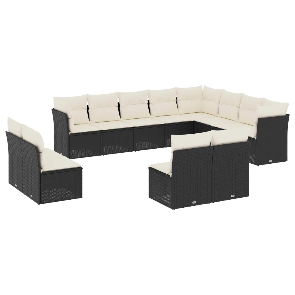 Set Divani da Giardino 12 pz con Cuscini Nero in Polyrattan 3250305