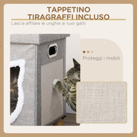 Cuccia a Casetta per Gatti 35,5x35,5x42,5 cm con Tiragraffi in MDF e Poliestere Crema e Grigio