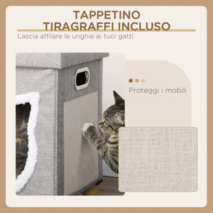 Cuccia a Casetta per Gatti 35,5x35,5x42,5 cm con Tiragraffi in MDF e Poliestere Crema e Grigio