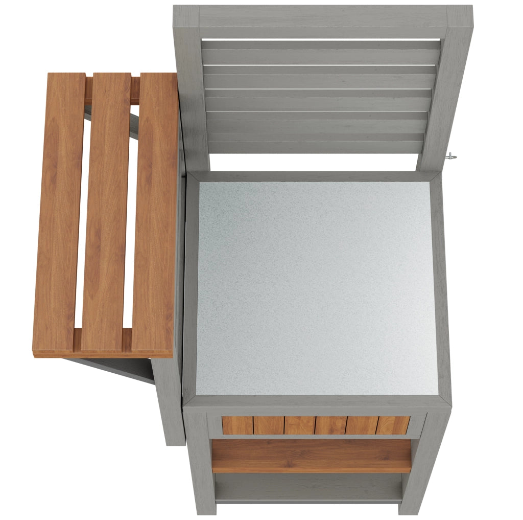 Mobile da esterno in legno massello con piano in acciaio inox e doppio ripiano; 74x54x149 cm; naturale