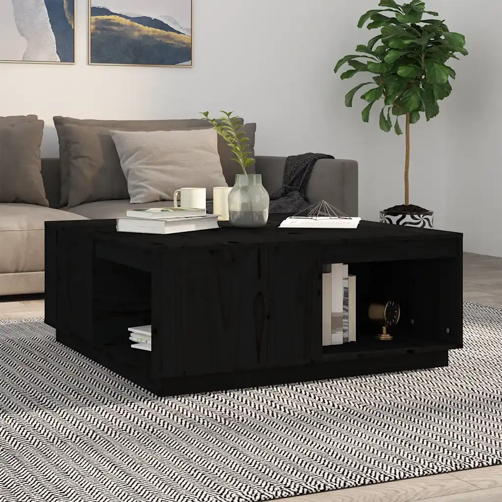 Tavolino da salotto | Tavolino da caff¨¨ | Tavolino da Soggiorno Nero 100x101x40,5 cm Legno Massello di Pino