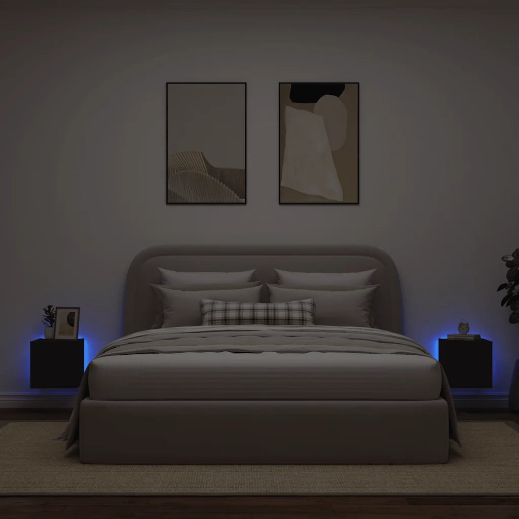 Mobili TV a Parete con Luci LED 2pz Neri 30,5x35x30 cm 837221
