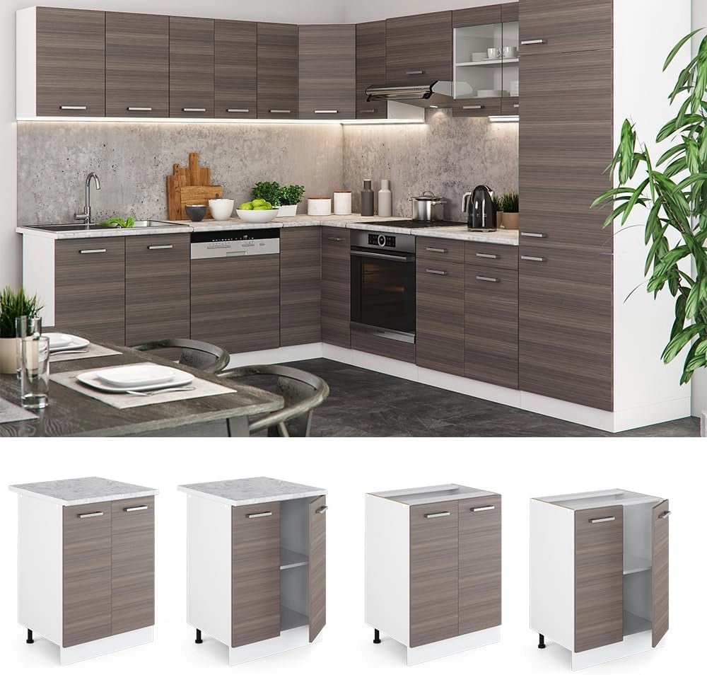 Mobiletto base cucina R-Line, Grigio nobile, 60 cm, PL Marmo, per la libera combinazione all'interno di sistemi cucina modulari