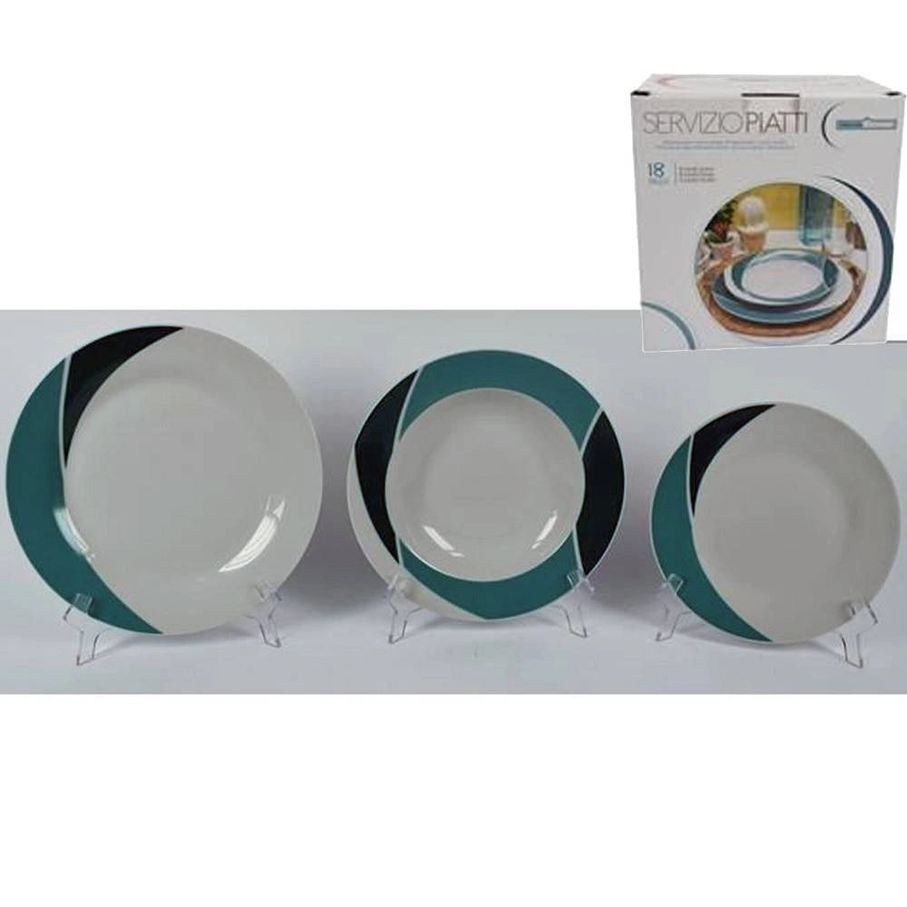 Trade Shop - Set 18 Piatti Ceramica Piani Fondi Frutta Piatto Portata Linea Luna Verde Petrolio -