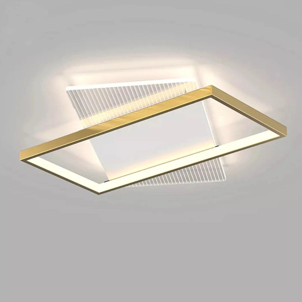 Trade Shop - Plafoniera Led 32 W Rettangolare Oro Lampadario Da Soffitto Luce Naturale 71057 -