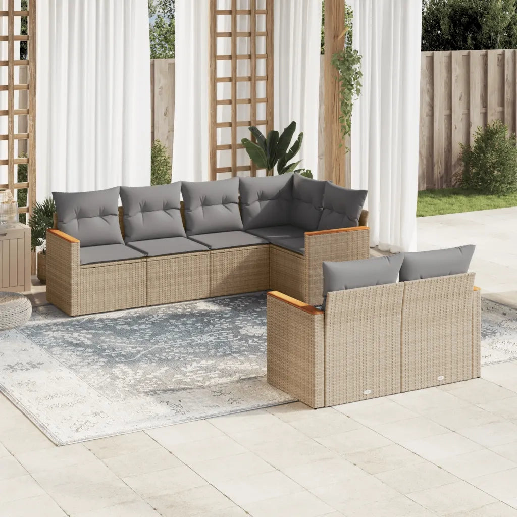 Set Divani da Giardino 7 pz con Cuscini Beige in Polyrattan 3258545
