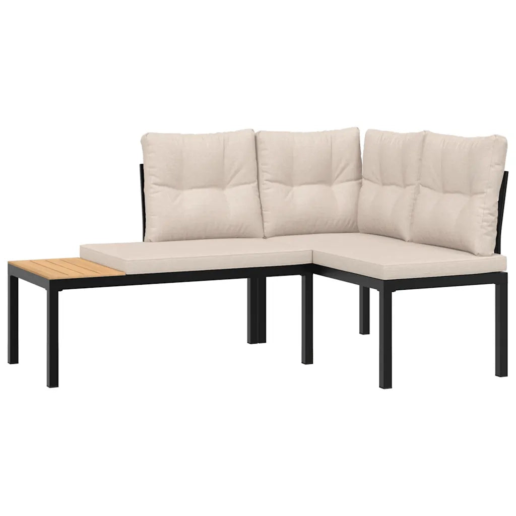 Set Panche Giardino Cuscini 3pz Nero Acciaio Verniciato Polvere 3283647