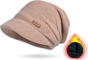 Cappello con bordo intrecciato invernale - cappello intrecciato caldo e libero per donne - cappello intrecciato con protezione solare - cappello caldo a doppia imbottitura morbida - cappello morbido per donne con stile - Khaki