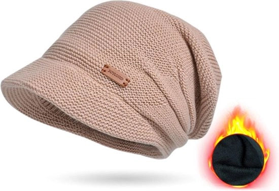 Cappello con bordo intrecciato invernale - cappello intrecciato caldo e libero per donne - cappello intrecciato con protezione solare - cappello caldo a doppia imbottitura morbida - cappello morbido per donne con stile - Khaki