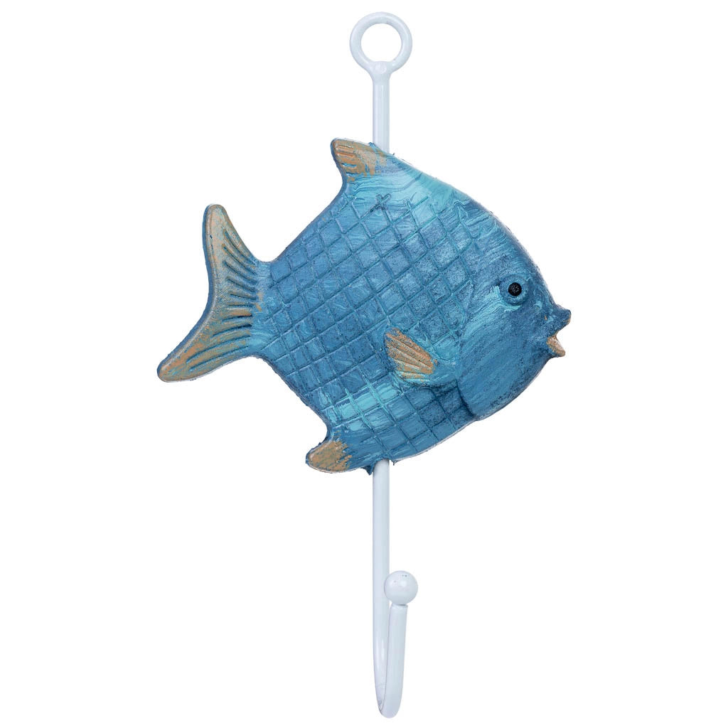 Gancio da parete a forma di pesce in legno blu, 10x4x16h cm