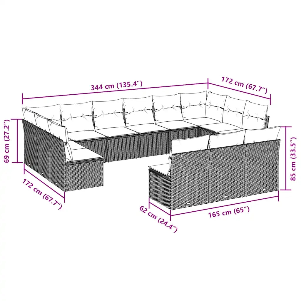 Set Divani da Giardino 13pz con Cuscini Nero in Polyrattancod mxl 91538