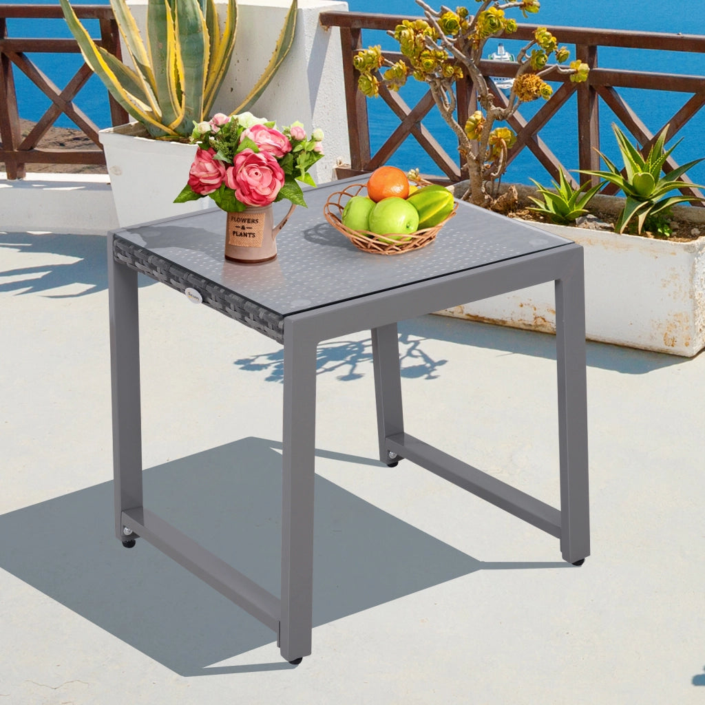 Tavolino da giardino ¨C zephmum ¨C Polyrattan, alluminio, vetro temperato grigio 50x49.5x50 cm