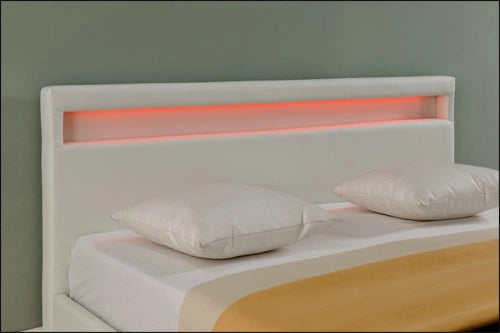 Letto Matrimoniale Imbottito 160x200 cm Testiera Alta con Illuminazione a LED Similpelle - Bianco Corium