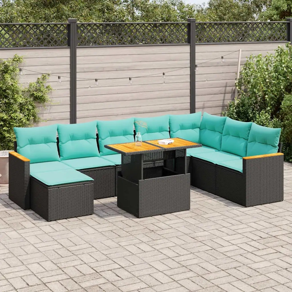 Set Divani da Giardino 9 pz con Cuscini Nero in Polyrattan 3327522