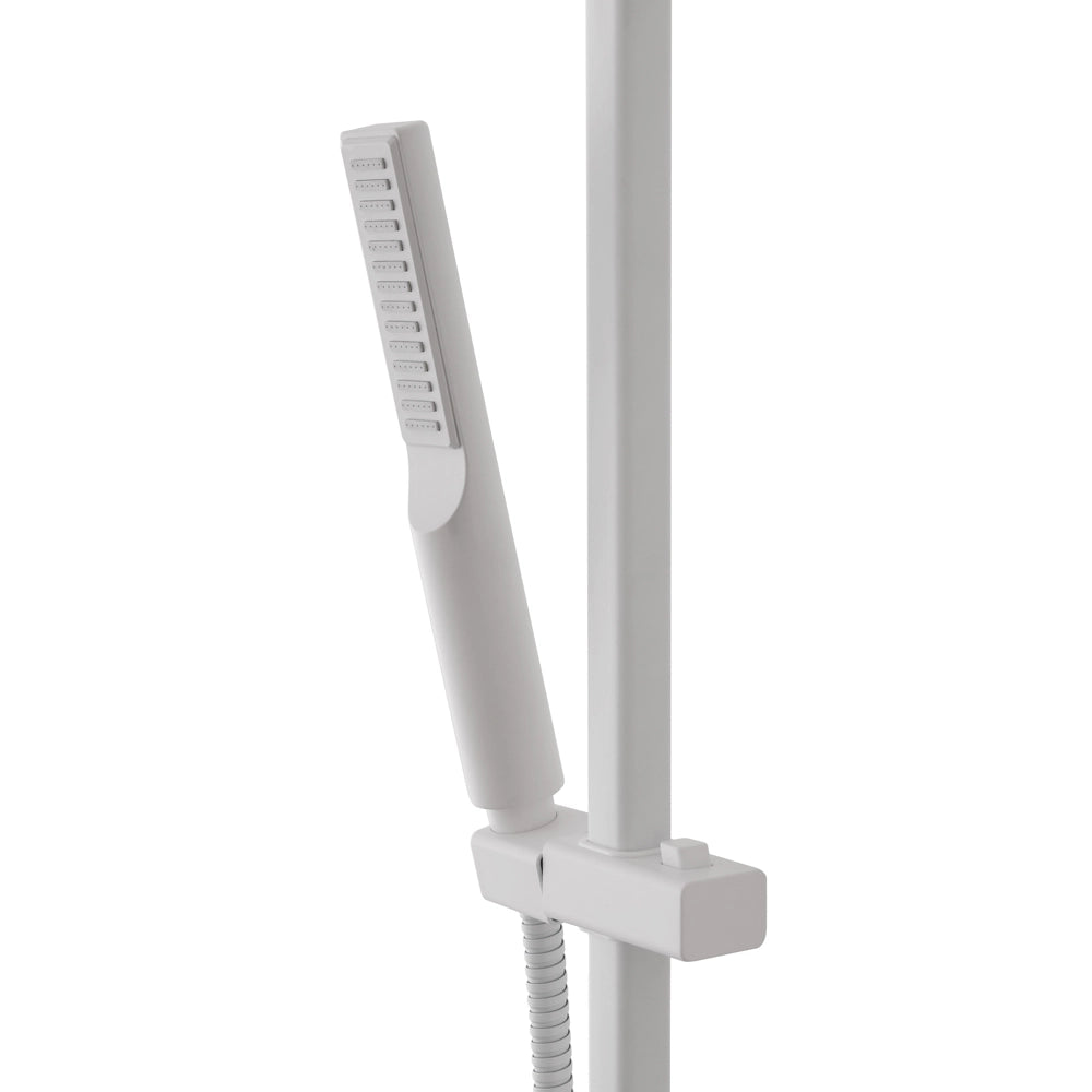 Saliscendi doccia quadrato 70 cm regolabile con doccetta slim in ABS bianco opaco Hidra