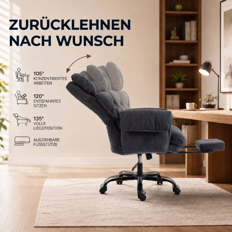 SEDIA UFFICIO Girevole Reclinabile con Poggiapiedi 80x77x108-116 cm Grigio Scuro