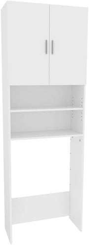 Mobile lavatrice Martha, Bianco, 64 x 190 cm con 2 ante corte, per la conservazione di detersivi e accessori da bagno