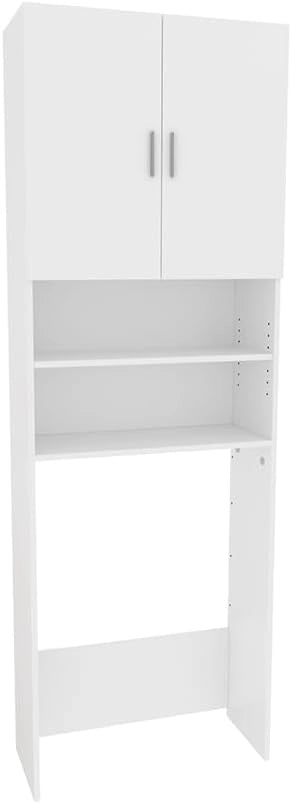 Mobile lavatrice Martha, Bianco, 64 x 190 cm con 2 ante corte, per la conservazione di detersivi e accessori da bagno