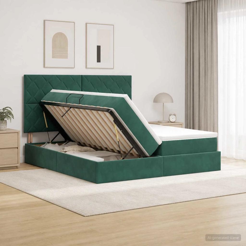 Letto con Contenitore Verde Scuro 200 x 200 cm Velluto 3459846
