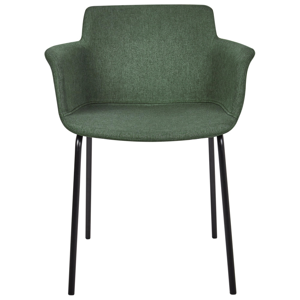 Set di 2 sedie da pranzo con rivestimento in poliestere verde e gambe in metallo nere stile moderno