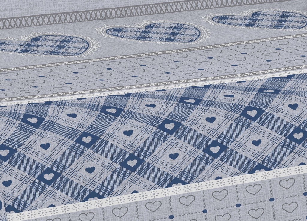 Telo Arredo Multiuso Linea Pensieri Delicati In Cotone Disegno Chalet - Matrimoniale - Blu