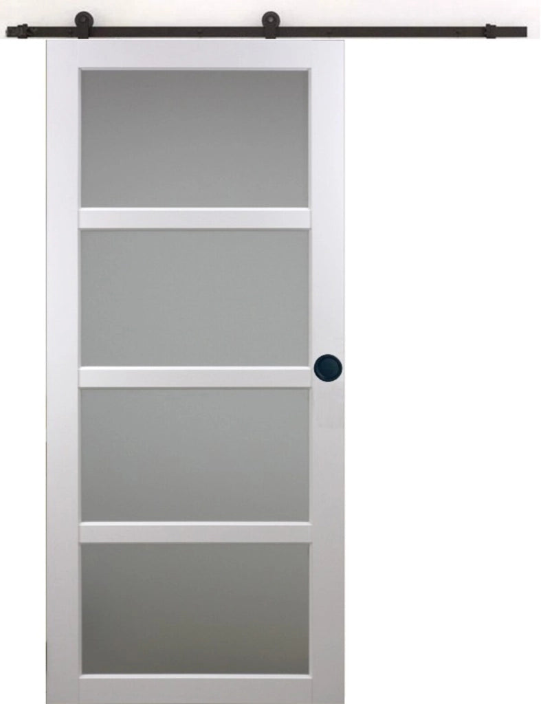 Porta Scorrevole in Vetro Tana Bianca H204 x L73 + Binario a rulli e 2 Gusci Neri