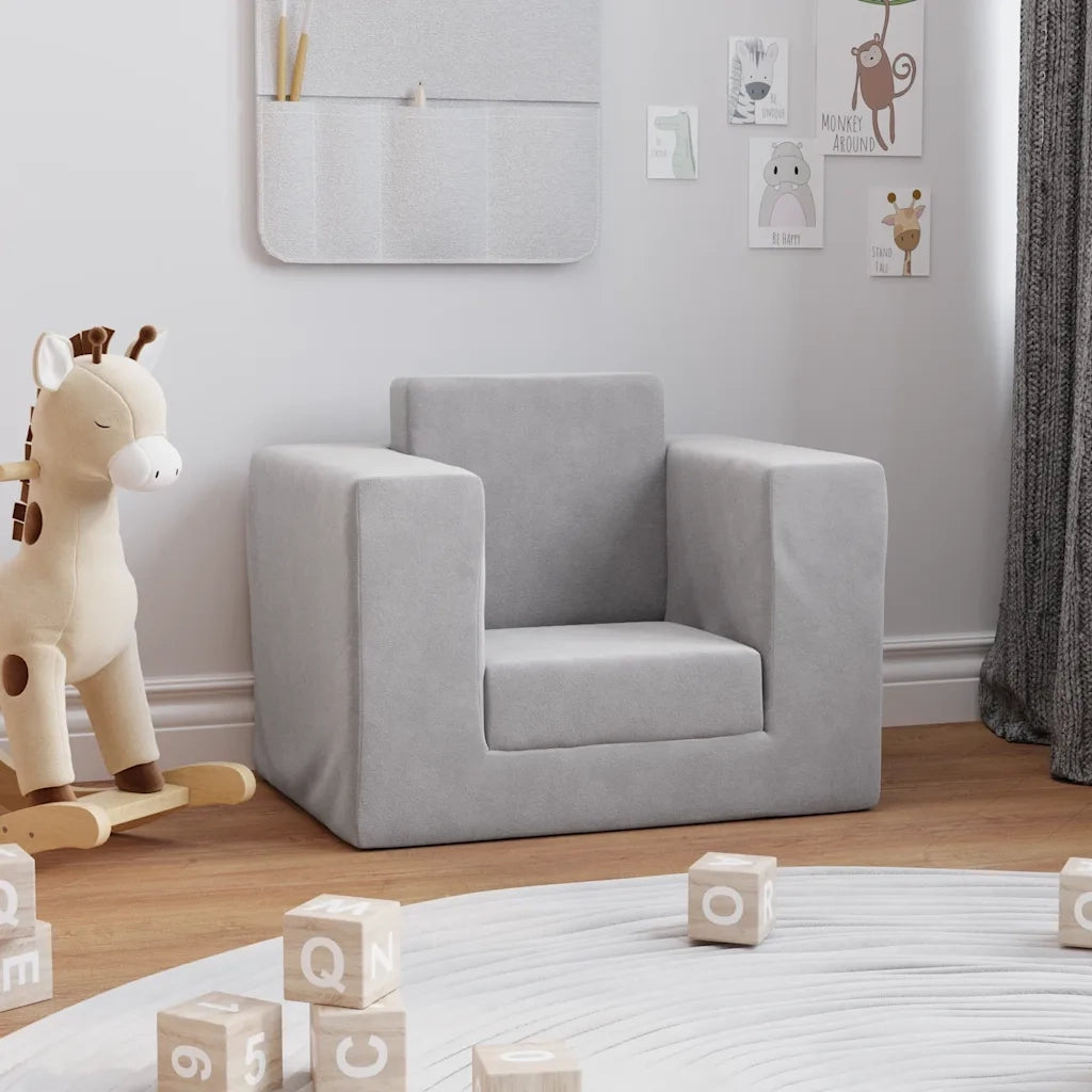 Divano per Bambini Grigio Chiaro in Morbido Peluche