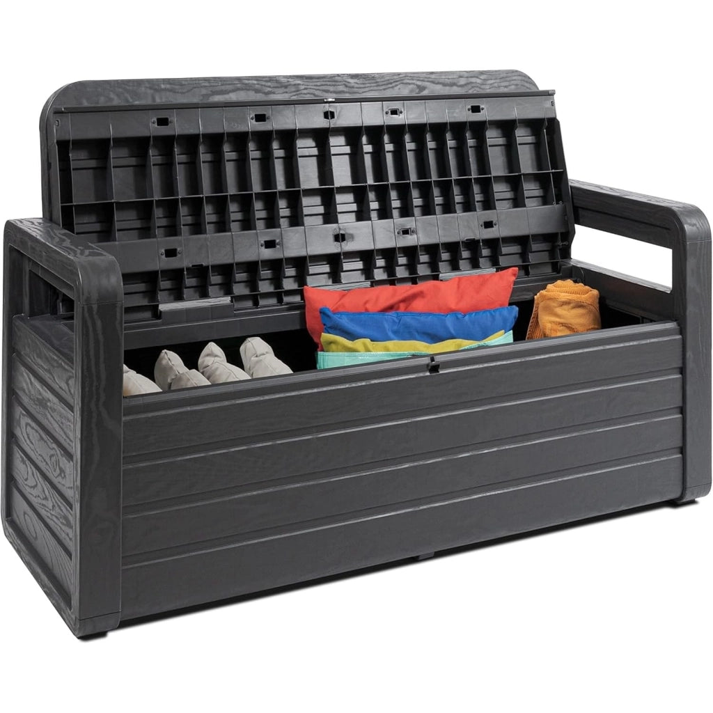 Cassapanca da Esterno Antracite in Resina Effetto Legno 270L132x58x89 h