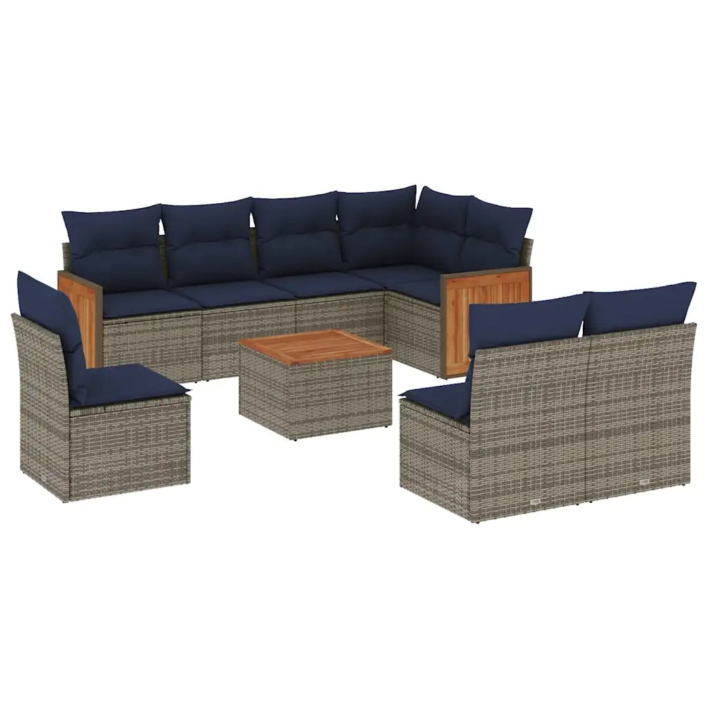 Set Divani da Giardino 9 pz con Cuscini Grigio in Polyrattan 3227734