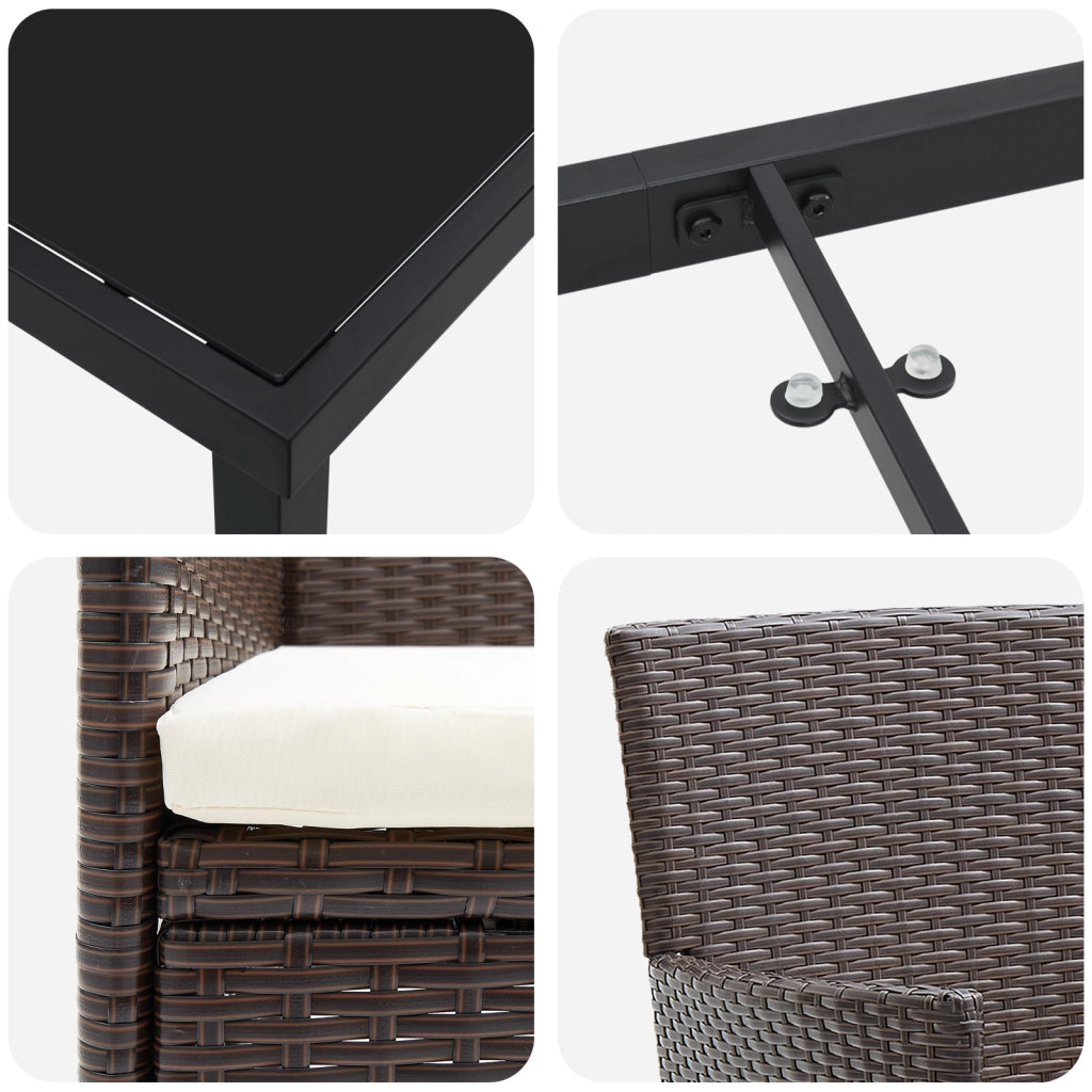 Set da Pranzo da Giardino 9 Pezzi Marrone Polyrattan
